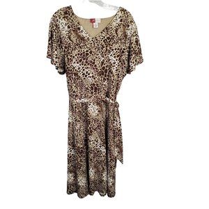 JM Collection Size XL Dress Animal Print Jersey Knit Stretch Midi Belt Faux Wrap